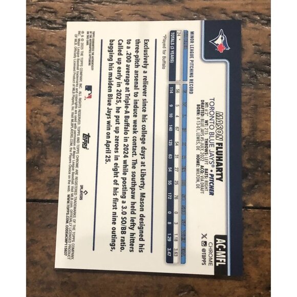 2025 Topps Chrome Update Mason Fluharty Rookie Aqua Auto 034/199 - Picture 2 of 3